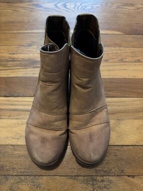 Taupe Ankle Booties with Stacked Heel - Classic Slip-On Style